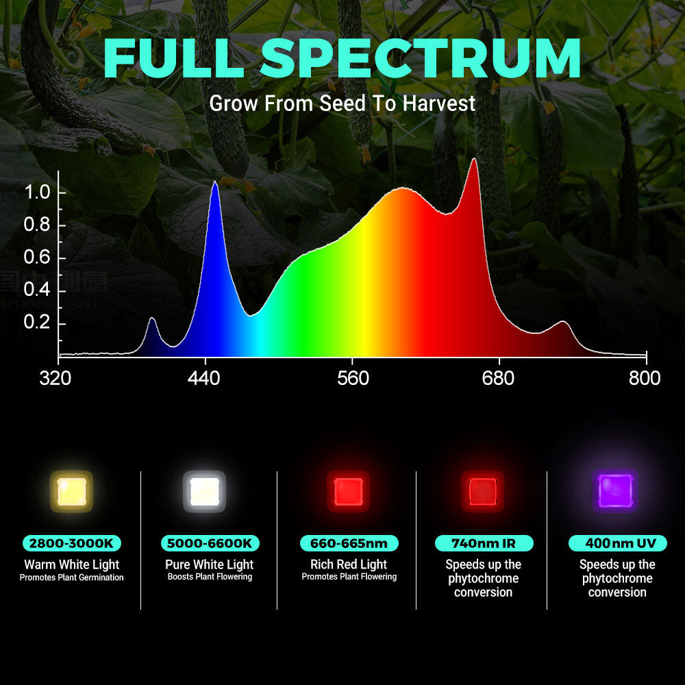 PHLIZON FD9600 1000W Full-Spectrum+UV/IR Daisy Chain Dimmable Cost-effective High-yield Commercial LED Grow Light for 6×6FT